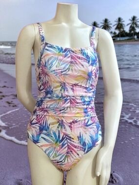 Catherine Malandrino Multicolor Tropical Leaf One-Piece Swimsuit Size XL